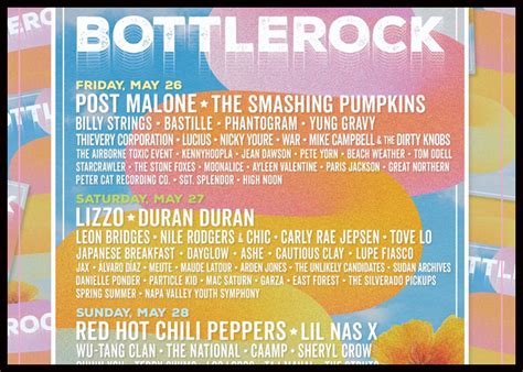 Bottle rock 2023. The BottleRock Napa Valley festival features wine, craft brew, food and an incredible music festival featuring 75 musical acts including Metallica, Pink, Twenty One Pilots, Luke Combs and more. As always, the mammoth event will take place at the Napa Valley Expo fairgrounds, May 27-29. The BottleRock 2022 lineup is HERE! 🙌 🎶. 