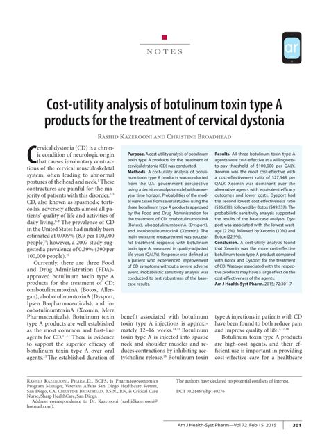 Botulinum Toxin Type A Application for the Treatment of Cervical.