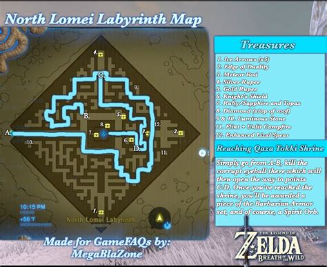 Botw lomei labyrinth island map. Hint: "I hear the treasure chest containing this tool is located beneath a labyrinth in northeast Akkala." Location: Lomei Labyrinth Island. After you complete the shrine here, a wind tunnel appears. Take the wind tunnel down beneath the maze. The treasure chest is on the far back wall. Map Location: Screenshot. Korok Mask 