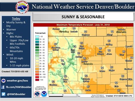 NWS Education Home; NEWS. NWS News; Events; Pubs/Brochures/Booklets ; NWS Media Contacts; SEARCH. Search For. NWS All NOAA. ABOUT. About NWS; Organization; ... National Weather Service Denver/Boulder, CO 325 Broadway Boulder, CO 80305-3328 303-494-3210 for a recording call 303-494-4221 Comments? Questions? Please Contact …