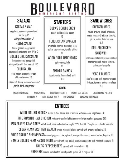 Boulevard American Bistro menu in Elmwood, Louisiana, USA