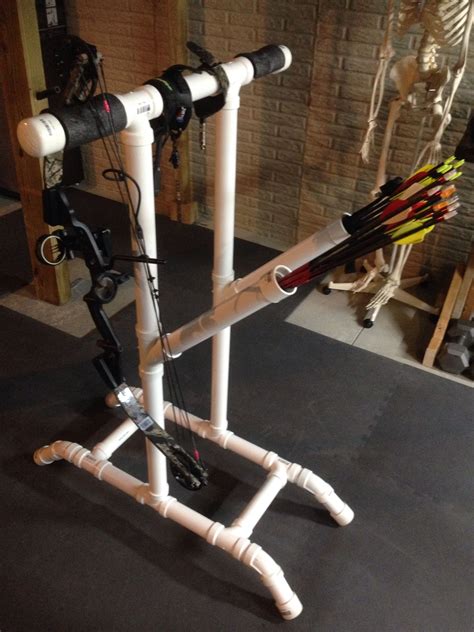 DIY PVC Bow Stand - Cheap and Easy: What you'll need: 5- T PVC Fittings, 4- Corner PVC Fittings, 2- End Caps, 1- Cross Piece, 1- 1 1/4" x 1 1/2" Coupling, 1- 1 1/2" x 2" Coupling, 1- 2" x 3" Coupling, 1- 2' 2" PVC Pipe, 2- 10' 1 1/4" PVC Pipe, P…. 
