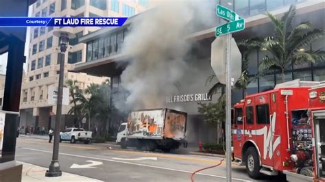 Box truck catches fire outside downtown Fort Lauderdale restaurant; no reported injuries
