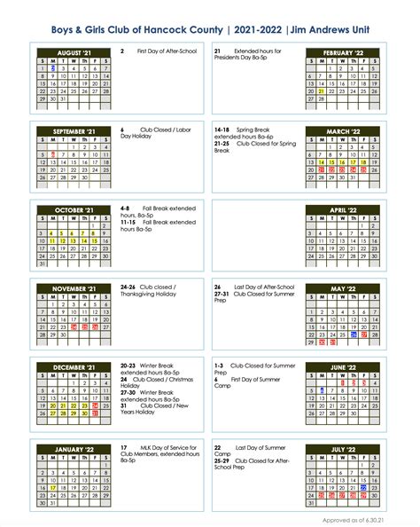 Boys And Girls Club Calendar