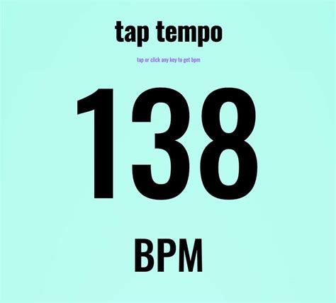 Bpm finde. Tempo Tapper is a free online BPM finder tool by Stufinder for finding the tempo and beats per minute (BPM) of a song or sound. Beats Per Minute Calculator and Counter. Start by using your mouse or keyboard to tap the beat to find your BPM tempo in seconds. The BPM Tapper will quickly calculate the correct tempo. If this tool helps you, Download the … 