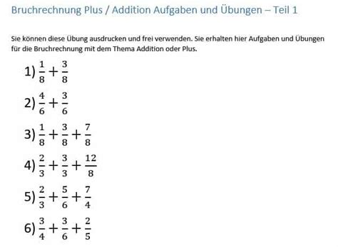 Brüche addieren aufgaben mit lösungen pdf