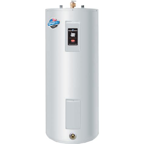 Bradford white 50 gallon electric water heater. The Bradford White electric 50-gallon tank water heater (model #RE350S6) is a popular and solid performer. This particular model runs on 240v, but it's also available in 120v, 208v, 277v, and 480v. It comes with a 6-year tank warranty, VitraGlas tank lining, brass drain valve, a magnesium anode rod, and the hydroject total performance … 
