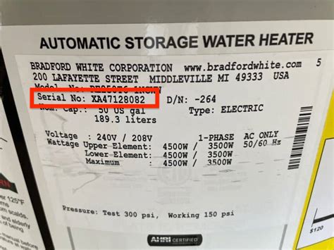 Oct 2, 2023 · The Bradford White water heater serial number consists of two letters and seven or eight numbers, depending on the Bradford White manufacture date. Water heaters with a seven-digit numeric code were produced before December 2007. . 