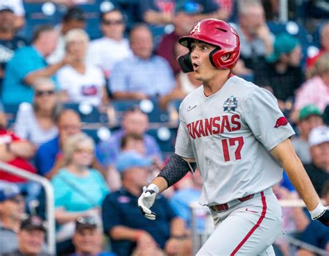 Jun 23, 2022 · Montgomery Advertiser Arkansas batter Brady Slavens (17) rounds the basses after hitting a home run against North Carolina State in the seventh inning of an NCAA college baseball super regional game Saturday, June 12, 2021, in Fayetteville, Ark. (AP Photo/Michael Woods) Michael Woods, AP . 