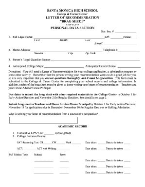 Brag Sheet Personal Data for a Letter of Fill and Sign