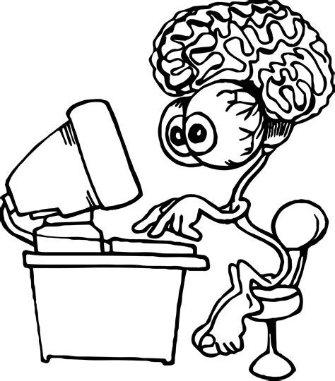 Brain Cartoon Computer Engineer Coloring Page