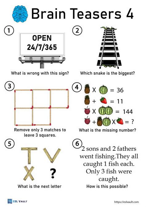 Brain Teasers(With Answer Key) Worksheet Free Esl Printable