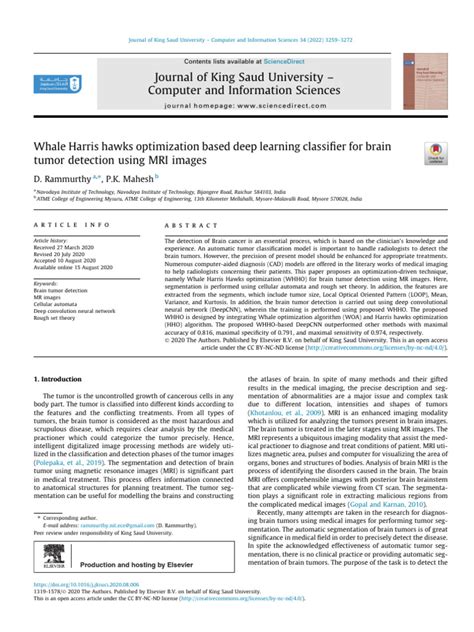 Brain tumor detection using deep learning.  IRBM, 2022 Whale Harris hawks optimization ...