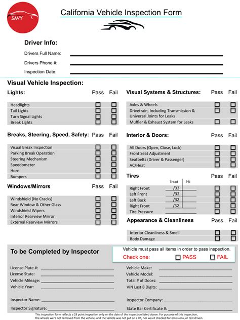 Brake And Light Inspection Form Shelly Lighting