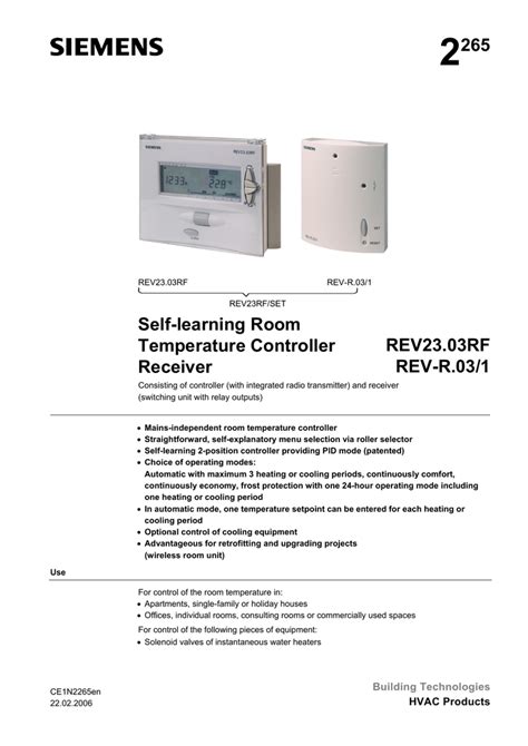 Branchement thermostat siemens REV23RF/SET