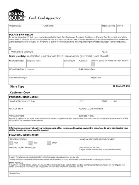 BrandSource Credit Card Application Fill and Sign Printable Template