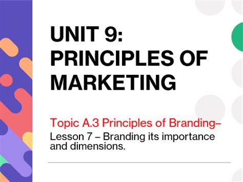 Branding Dimensions - Unit 9 Principles of Marketing