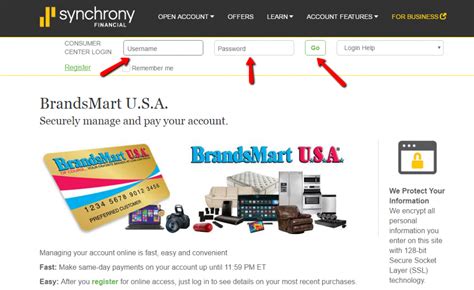  To check the status of your BrandsMart USA Credit Card click on the Manage My Account link above or you may go to Synchrony Financial's website by clicking here. After logging into your account, you will be able to: Make A Payment; View Your Balance; Update Your Account Information; Schedule Up To Your Next 12 Payments; Q. How can I make a ... . 