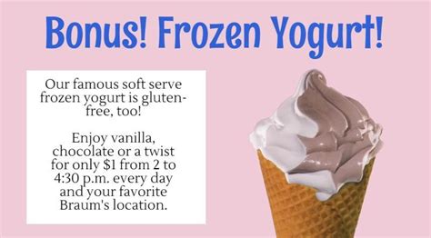 braum's frozen yogurt twist Calories and Nutritional Information. Food Search. 1 to 10 of 1000 for braum's frozen yogurt twist. Peach Frozen Yogurt - Shakes Small (Braum's) …. 