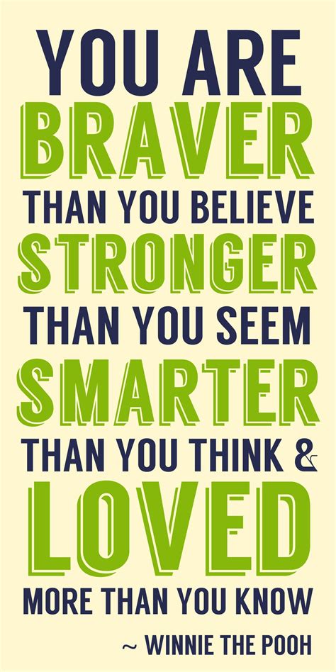 Braver than you think quote. Yo are braver than you believe. Stronger than you seem and smarter than you think.”. ― Christopher Robin to Winnie the Pooh. Read more quotes from Christopher Robin to Winnie the Pooh. Share this quote: 