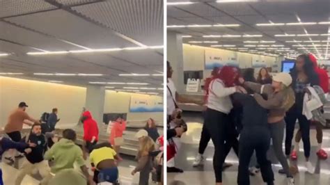 Brawl at Chicago's O'Hare airport caught on camera