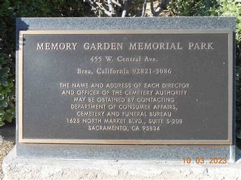 Brea cemetery.  Exp Product Support Chat Since 1958 Memory Garden Memorial Par...
