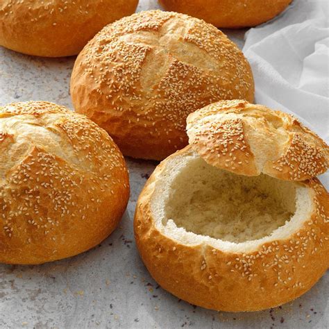 Bread for bread bowl. To make bowls out of the bread : Cut a 1/2 inch thick slice from top of each loaf; scoop out centers, leaving 3/4-inch-thick shells. Fill the bread bowls with ... 
