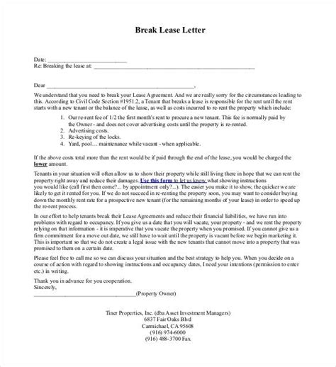 Break Lease Letter Template