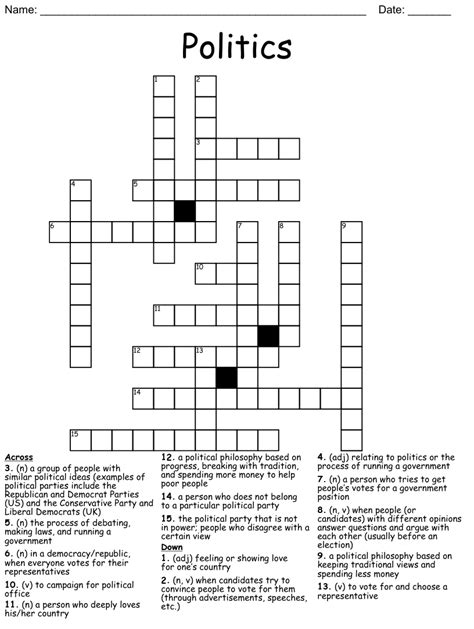 Break political ranks crossword. The Crossword Solver found 30 answers to "Political commentator on assignment in Puerto Rico?", 15 letters crossword clue. The Crossword Solver finds answers to classic crosswords and cryptic crossword puzzles. Enter the length or pattern for better results. Click the answer to find similar crossword clues . Enter a Crossword Clue. 