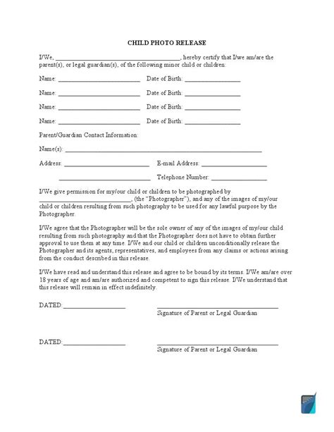 Breanna Image Release Form For Minors