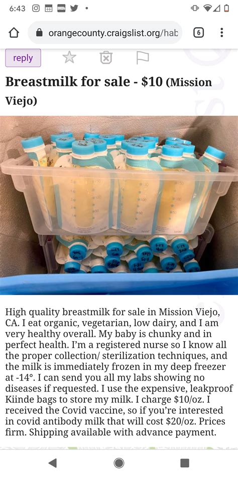 Oct 25, 2023 · Breastmilk $2oz. Frozen or Fresh. Only medication is prenatal vitamin. 2 month PP. No smoke or drink. No COVID vaccine. .