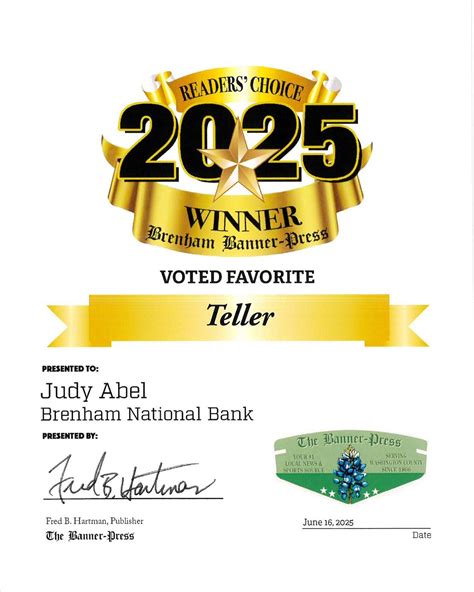 Brenham banner press readers choice awards.  It is published on Tuesday through Friday...