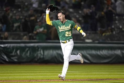 ANAHEIM -- The A’s opened a four-game series with an impressive display of power at Angel Stadium by bashing a season-high five home runs through the first three innings of a wild 11-10 victory in 10 innings. Brent Rooker and Jesús Aguilar highlighted the early offensive barrage, hitting back-to-back homers.