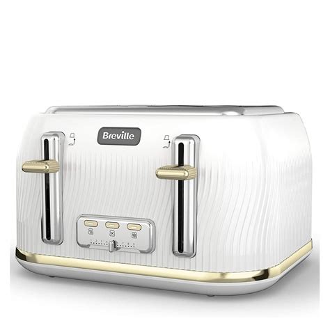 Breville VTT976 Flow 4 Slice Toaster - White & Gold