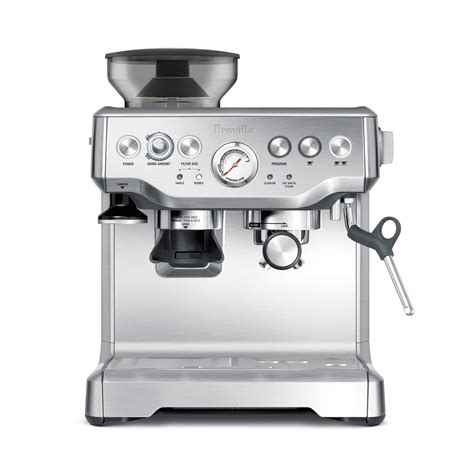 Breville barista express espresso machine brushed stainless steel bes870xl. Powerful steam wand rotates 360° and allows you to texture microfoam milk by hand. Comes with cleaning tablets, Allen key, steam wand cleaning tool, cleaning disc, cleaning brush and descaling powder. Dimensions & More Info. 13" x 15" x 16" high. 24 lb. 3 oz. 2-liter water reservoir. 8-oz. cap. bean hopper. 
