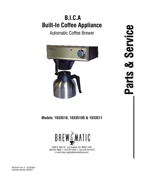 Brewmatic bica coffee makers owners manual. - Audi a8 d3 repair manual download.