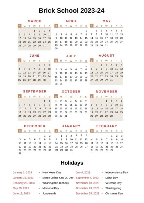 Brick Schools Calendar