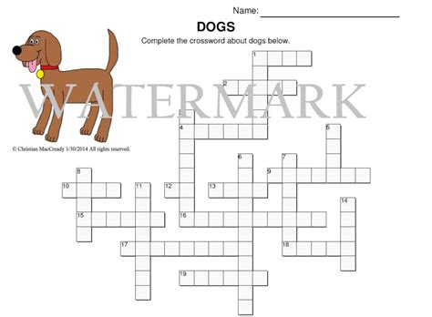 Free Printable Dogs Crossword. Free Printable Dogs Crossword, a gre
