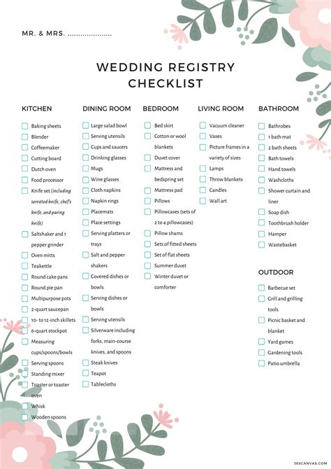 Bridal Registry Checklist Printable