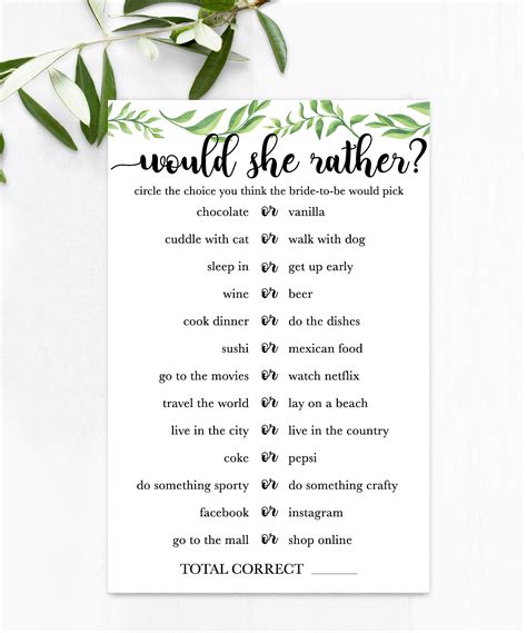 Bridal Shower Game: Would She Rather boho - Etsy