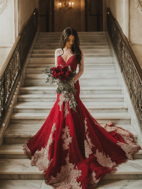 Bride wearing red on wedding day. .  ...