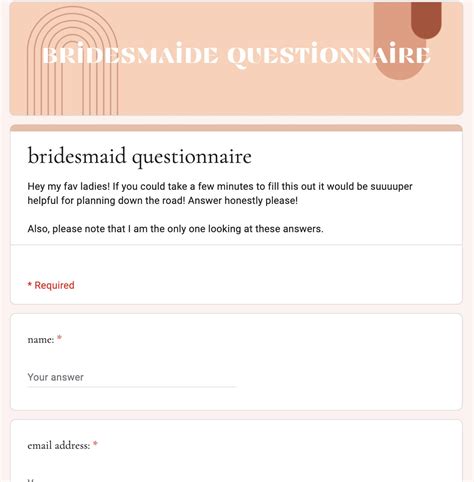 Bridesmaid Google Form Template