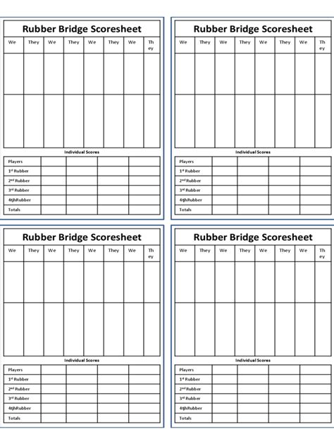 Bridge Score Sheets: Printable Templates