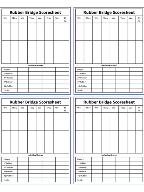Bridge Scoring Sheet Printable