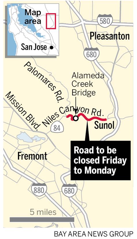 Bridge work: Caltrans to close Niles Canyon Road this weekend