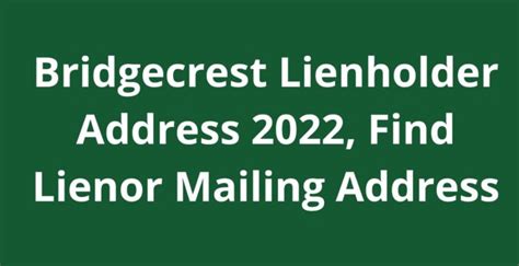 Bridgecrest lienholder address. Find the phone numbers, email addresses and hours of operation for DriveTime Customer Service, Lease Inquiries and other related services. For Bridgecrest lienholder address, use the email connect@Bridgecrest.com or the myaccount.bridgecrest.com/ContactUs link. 
