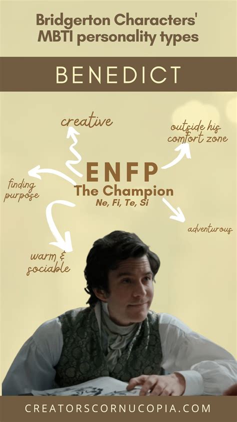 Bridgerton mbti. Benedict Bridgerton personality type is ISFP, the Introverted, Sensing, Feeling and Perceiving type. ISFPs are strong introverts and they are often called the “Artist within”. … 