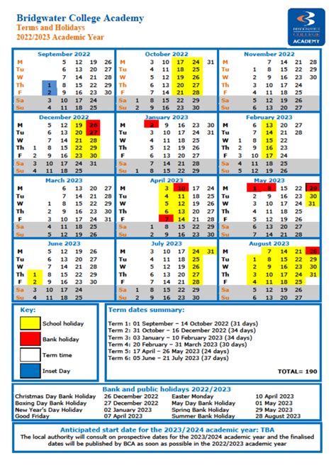 Bridgwater College Academy - Term Dates