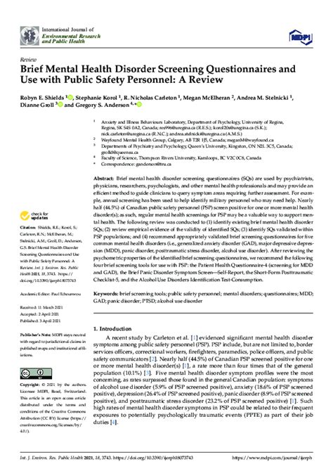 Brief Mental Health Disorder Screening Questionnaires and Use …