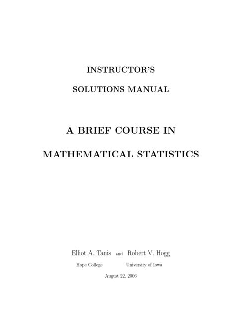 Brief course in mathematical statistics solutions manual. - Anleitung und handbuch für ausbilder für elementarstatistiken.